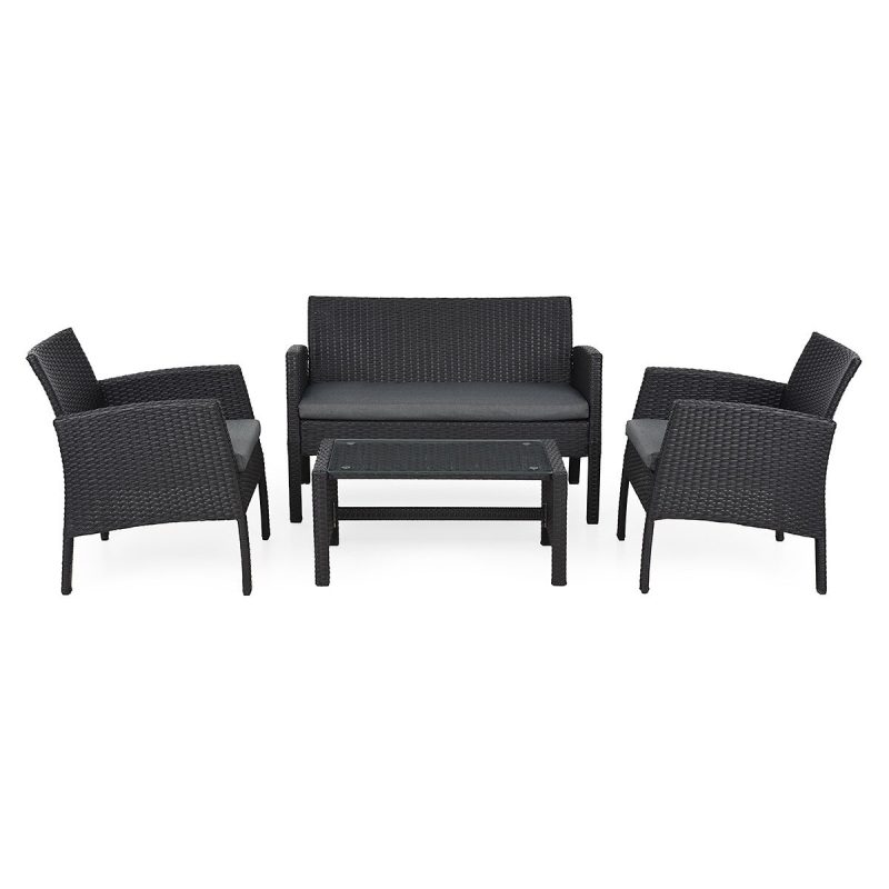 Set mobilier de gradina cu 4 piese ratan negru