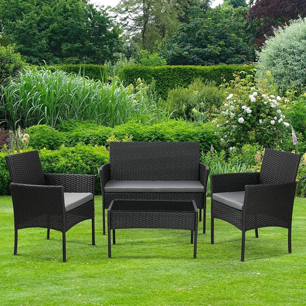 set mobilier de gradina cu 4 piese negru ratan