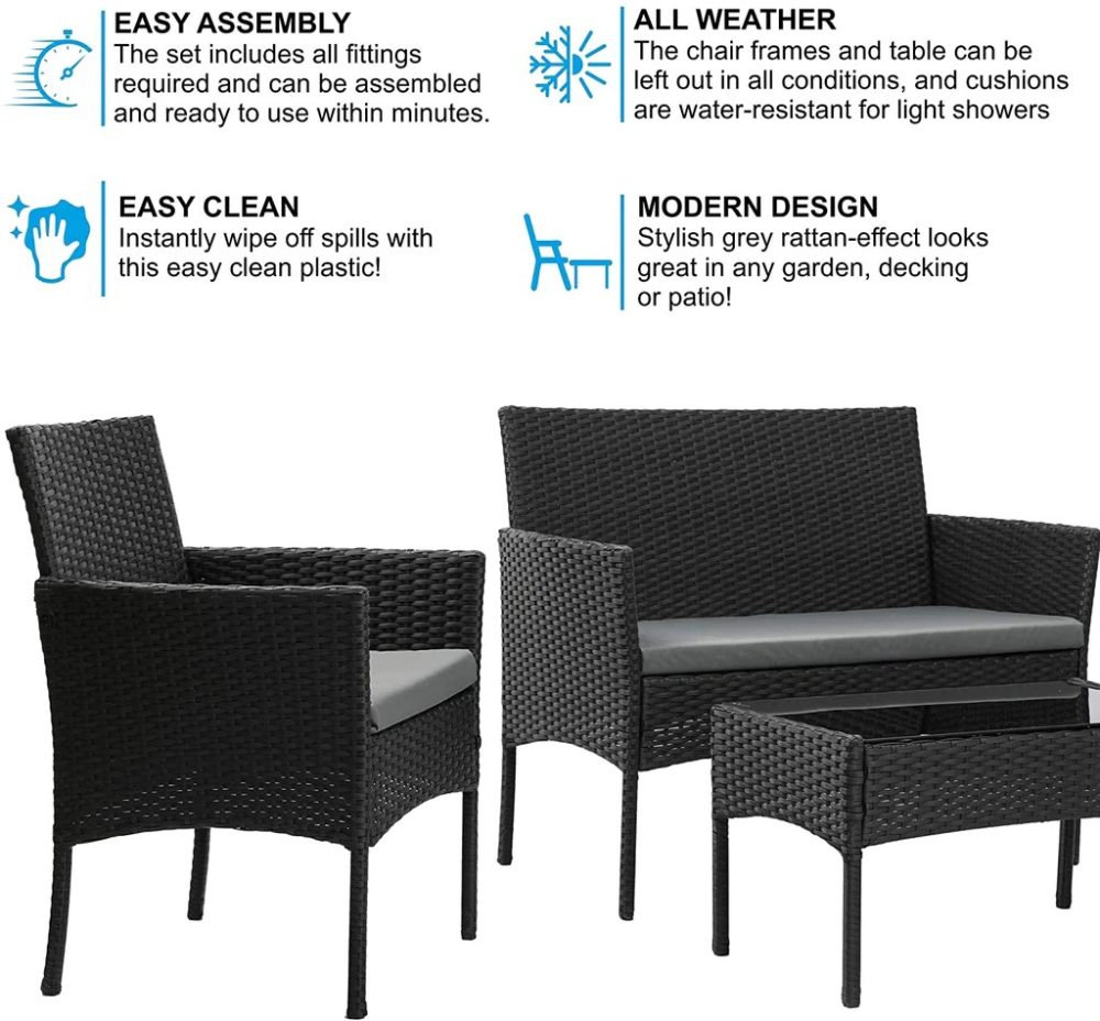 set mobilier de gradina exterior cu 4 piese negru