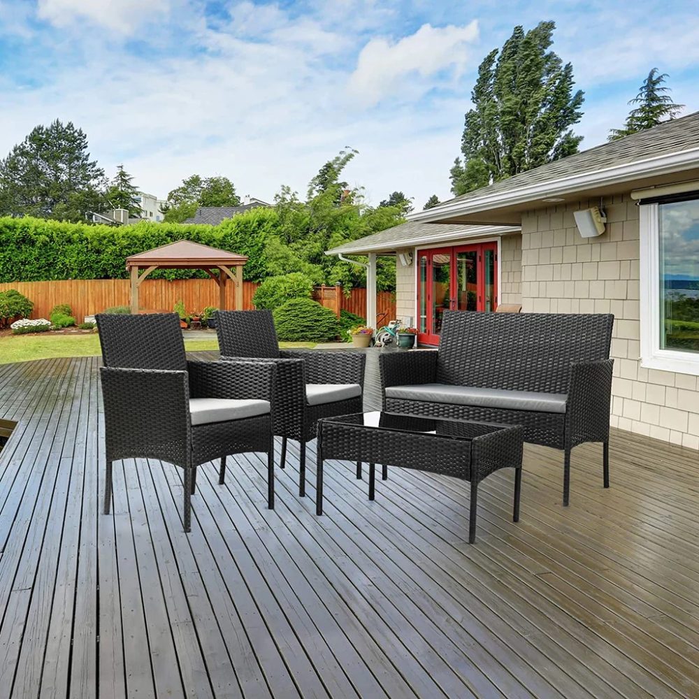 set mobilier exterir de gradina cu 4 piese negru ratta